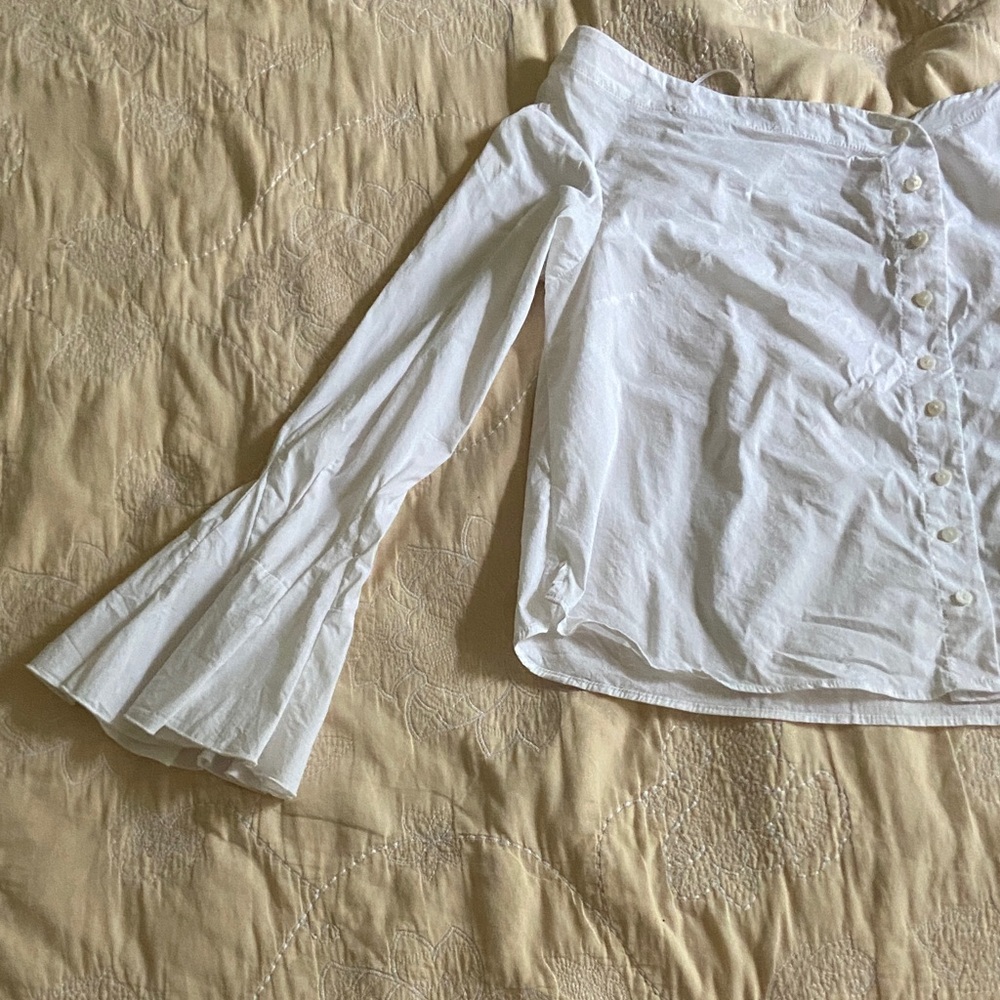 Off-Shoulder White Button-Up Blouse - image 2